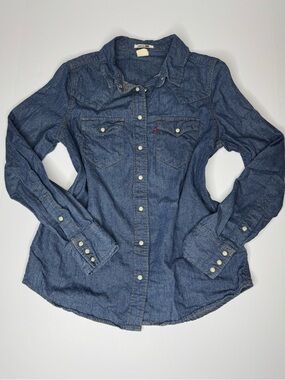 Levi’s Women’s Small Denim Pearl Snap Shirt Western Chambray Top